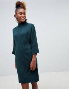 Monki high neck knit dress in dark green