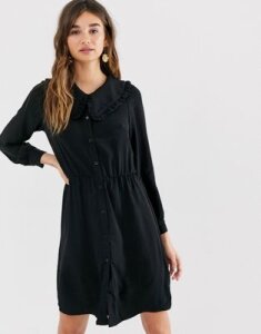 Monki mini dress with long sleeve and oversized collar in black