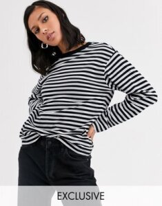 Monki oversized long sleeve jersey top in black and white stripe-Multi
