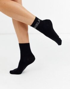 Monki socks with GIRLS slogan in black