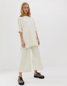 Monki two-piece ribbed wide leg pants in off white