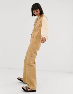 Monki Yoko organic cotton wide-leg utility jeans in beige