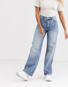 Monki Yoko wide leg organic cotton jeans in mid blue