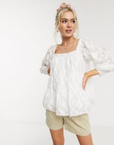Moon River crinkle volume blouse-White