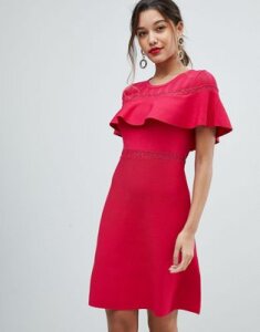 Morgan Bodycon Dress With Frill Overlay-Red