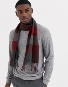Moss London scarf in burgundy gray block check-Red