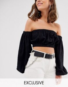 My Accessories London Exclusive chunky silver chain black waist and hip jeans belt