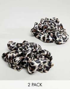 My Accessories London Exclusive leopard print scrunchies 2 pack-Multi