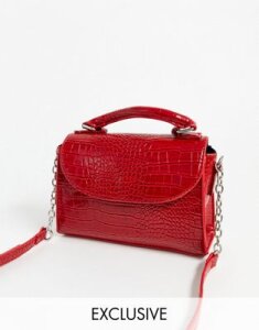 My Accessories London Exclusive mock croc crossbody mini bag in red patent