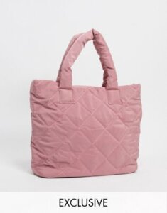My Accessories London Exclusive wide tote bag in pink quilted nylon