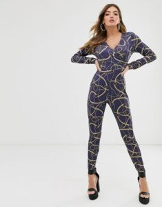 NA-KD jumpsuit with chain print-Blue