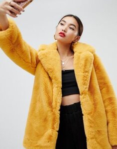 Na-kd oversized faux fur coat in mustard-Yellow