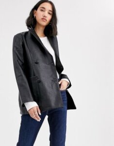 Native Youth double breasted blazer in faux leather two-piece-Black