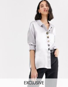 Native Youth exclusive relaxed shirt in shimmer fabric-Silver