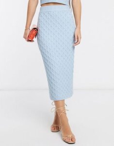 Native Youth midi pencil skirt in cable knit two-piece-Blue