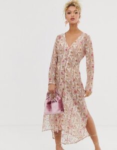Never Fully Dressed sheer floral print shirt dress in multi