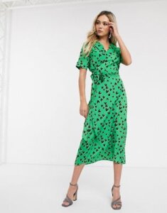 Never Fully Dressed wrap front maxi dress with high thigh split in green heart print-Multi