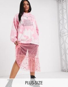 New Girl Order Curve midi skirt in star print mesh with ruffle hem-Pink