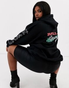 New Girl Order Curve oversized zip up hoodie with neon logo graphic-Black