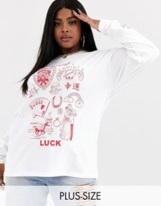 New Girl Order Curve relaxed long sleeve t-shirt with good fortune graphic-White