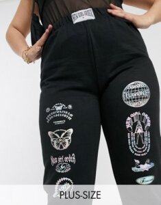 New Girl Order Curve relaxed sweatpants with reflective graphics two-piece-Black