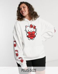 New Girl Order Curve x Hello Kitty oversized hoodie with sleeve & chest graphic-White