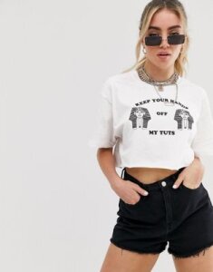 New Girl Order organic cotton crop t-shirt with my tuts graphic-White
