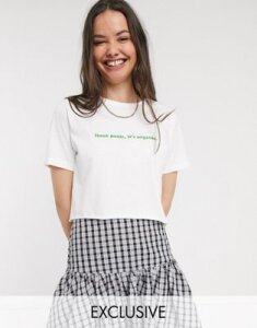 New Girl Order oversized cropped t-shirt in organic cotton with slogan-White