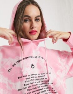 New Girl Order oversized hoodie in tie dye with 10 commandments graphic-Pink