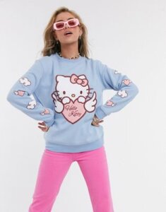 New Girl Order x Hello Kitty oversized sweatshirt in baby blue with angel kitty graphics