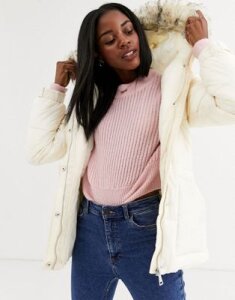 New Look belted puffer jacket in cream