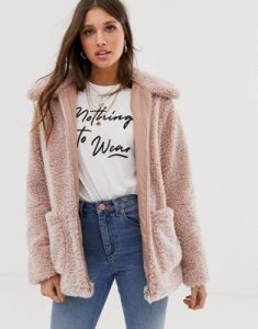 New Look borg coat in pink
