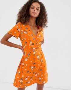 New Look button down dress in orange print