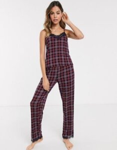 New Look check pants pyjama bottom in red-Gold