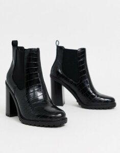 New Look croc pu chunky ankle boot in black