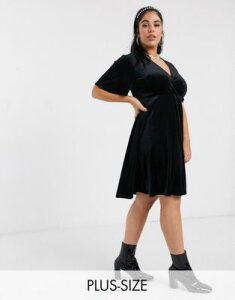 New Look Curve velvet v-neck mini dress in black
