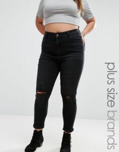 New Look Curve Washed Ripped Skinny Jeans-Black