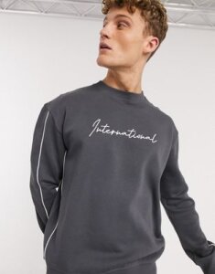 New Look embroidered piped sweat in gray