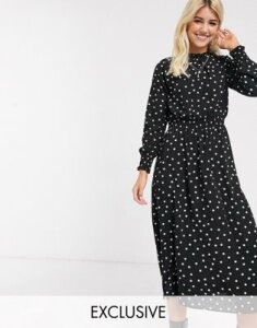 New Look frilled high neck maxi dress in polka dot-Black