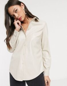 New Look leather look shirt in cream