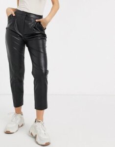 New Look leather look slim leg pants in black