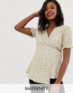New Look Maternity ditsy floral frill hem top in white