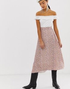 New Look midi skirt in ditsy floral print-Pink