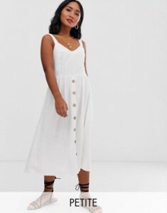 New Look Petite button down midi dress in white-Red