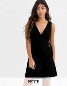 New look Petite cord wrap pinny dress in black