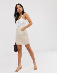 New Look pocket detail cord skirt in stone