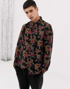 New Look regular fit viscose baroque print shirt in navy