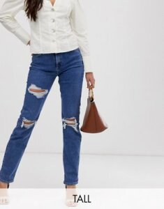 New Look Tall ripped chicago mom jeans in blue