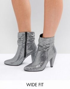 New Look Wide Fit Slouch Glitter Ankle Boot-Silver