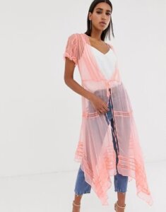 NFC lace wrap maxi kimono-Multi